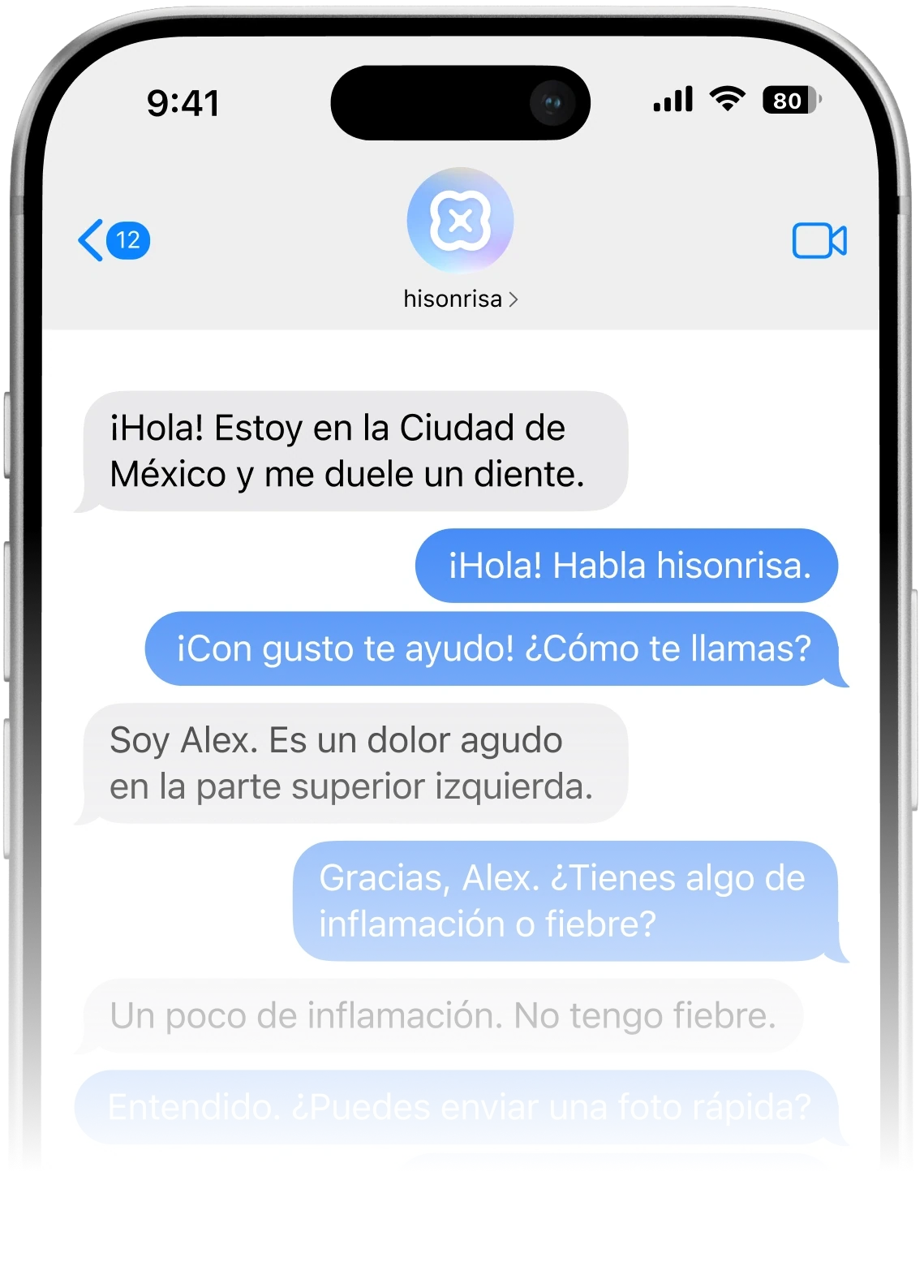 Chat de WhatsApp de hisonrisa para orientación rápida en una urgencia dental en Roma Sur, Ciudad de México.