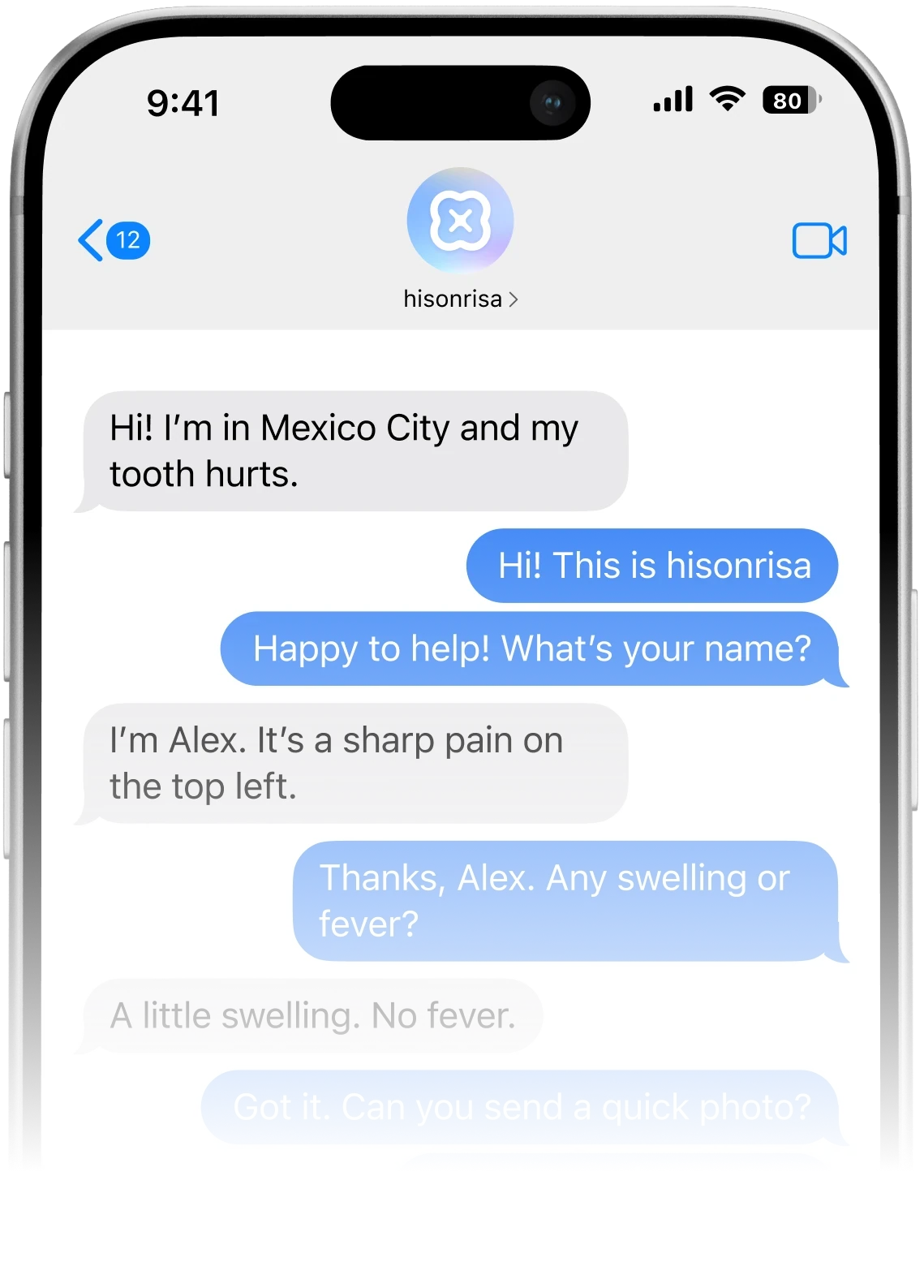 hisonrisa WhatsApp chat for quick dental emergency triage in Roma Sur, Mexico City.