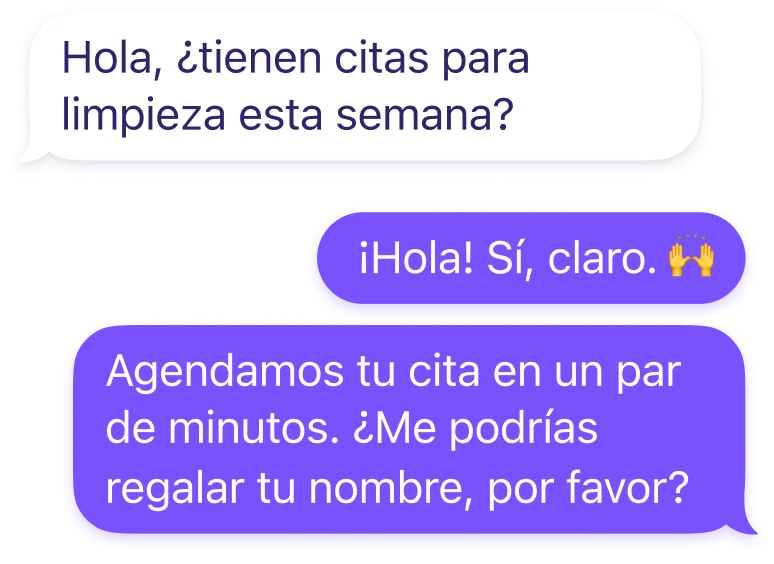 Conversación por WhatsApp para agendar una cita de limpieza dental en hisonrisa.
