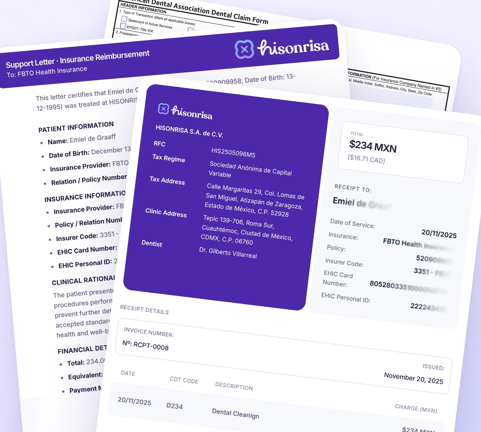 Example hisonrisa invoice and supporting paperwork.